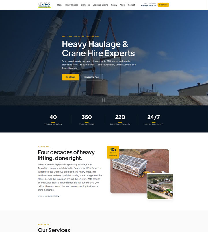 JCS Crane and Construction Website Screenshot